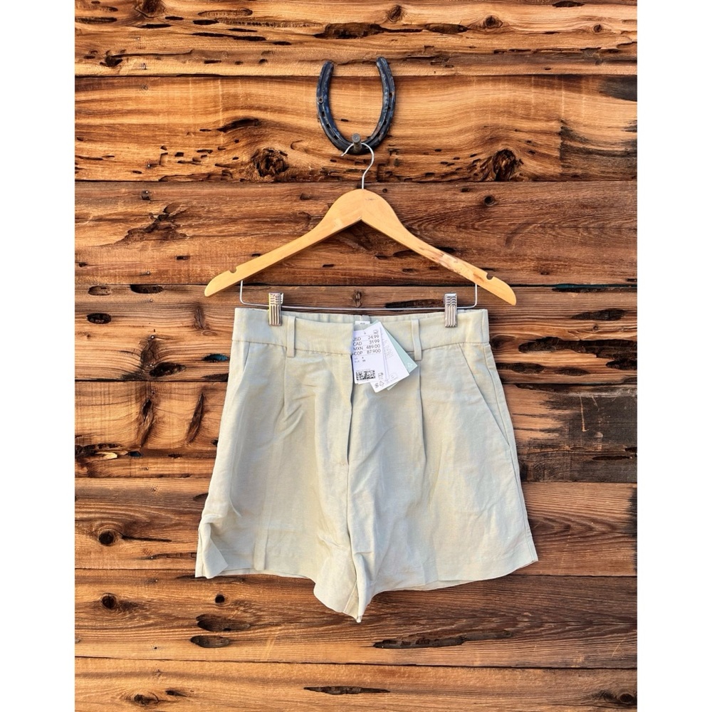 H&M | NWT Linen Blend Tan Khaki High Waisted Shorts 6